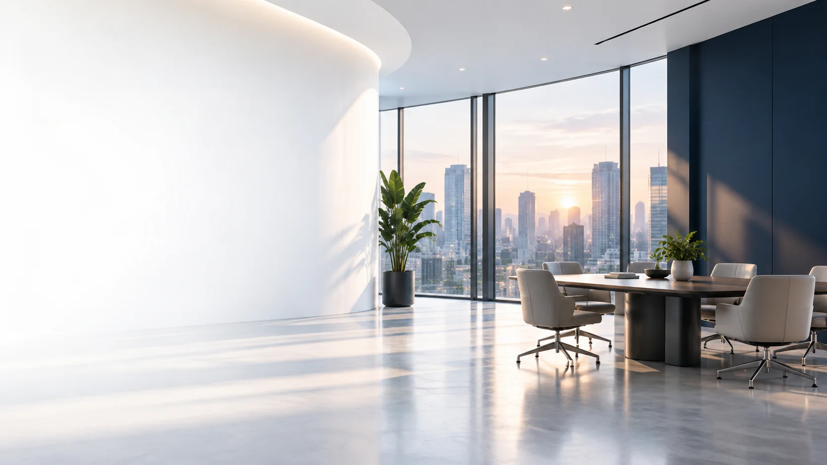 Architectural concept of a light-filled modern workspace